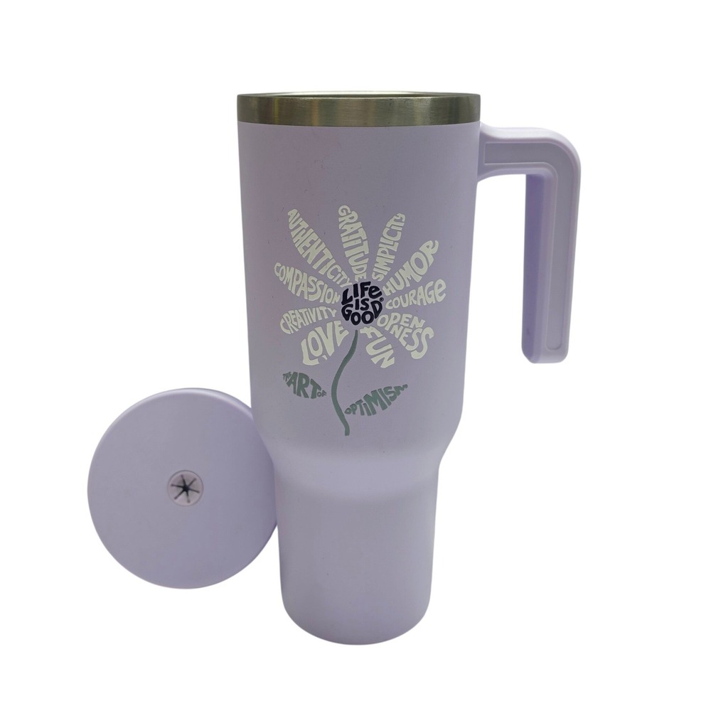 Life is Good Tumbler Unisex OS Purple Daisy Art of Optimism Insulated Handle